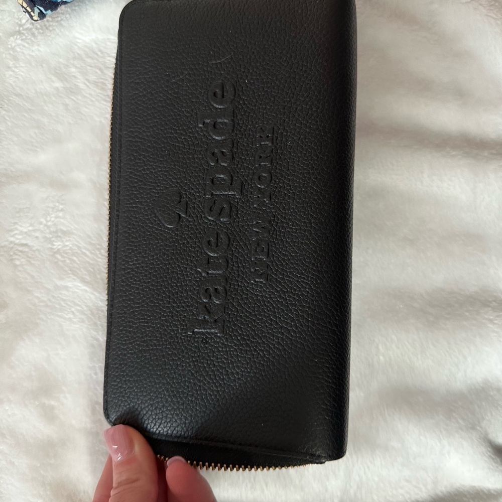 kate spade Black Embossed Leather Zip Wallet